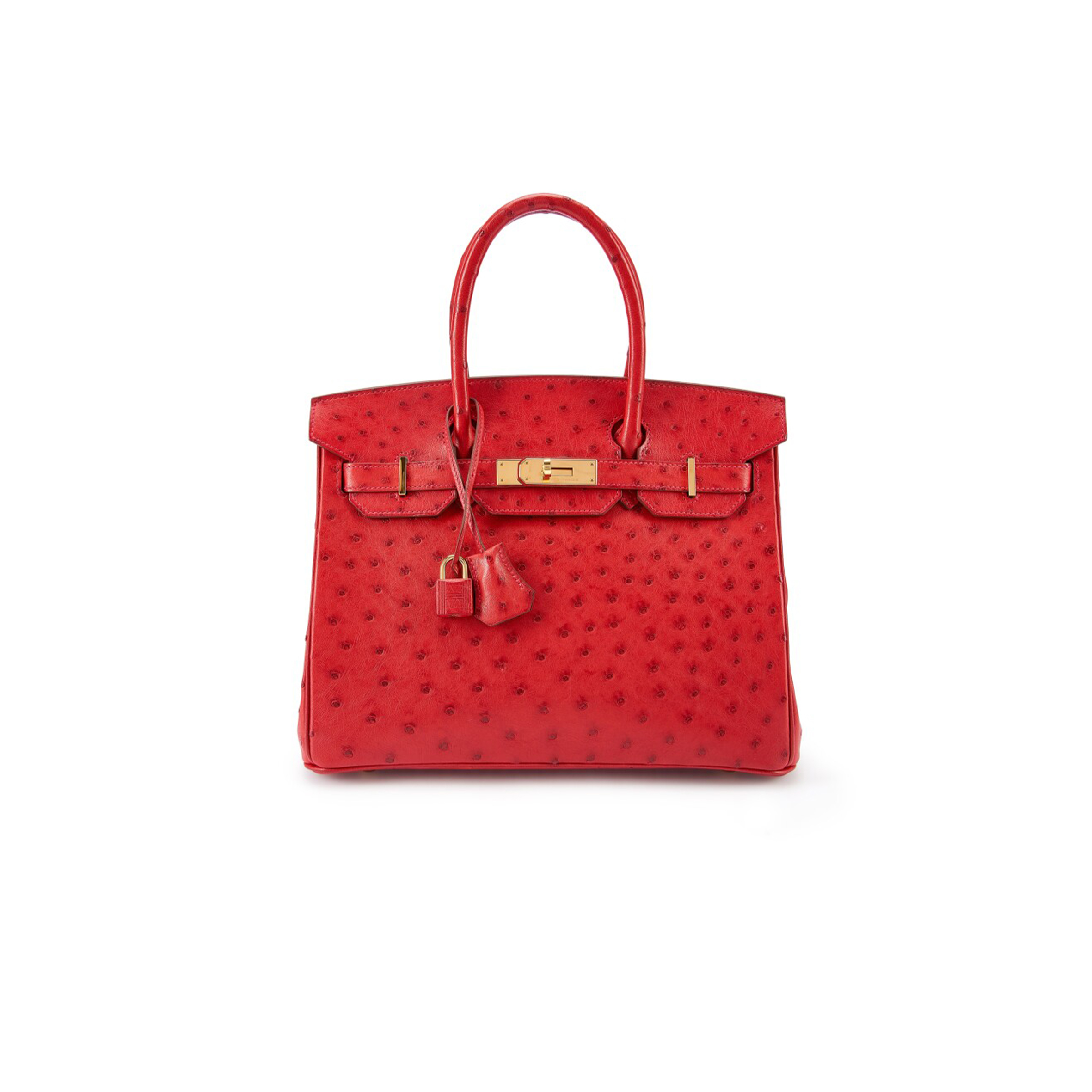 H**mes master birkin 30 ostrich leather red bag gold buckle h041933ck92 (30*22*16cm)